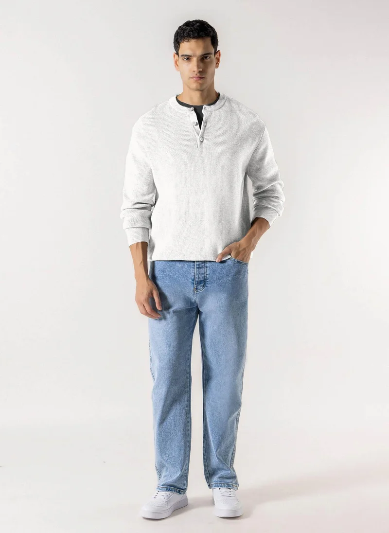 شايبس RIBBED HENLEY KNIT SWEATER