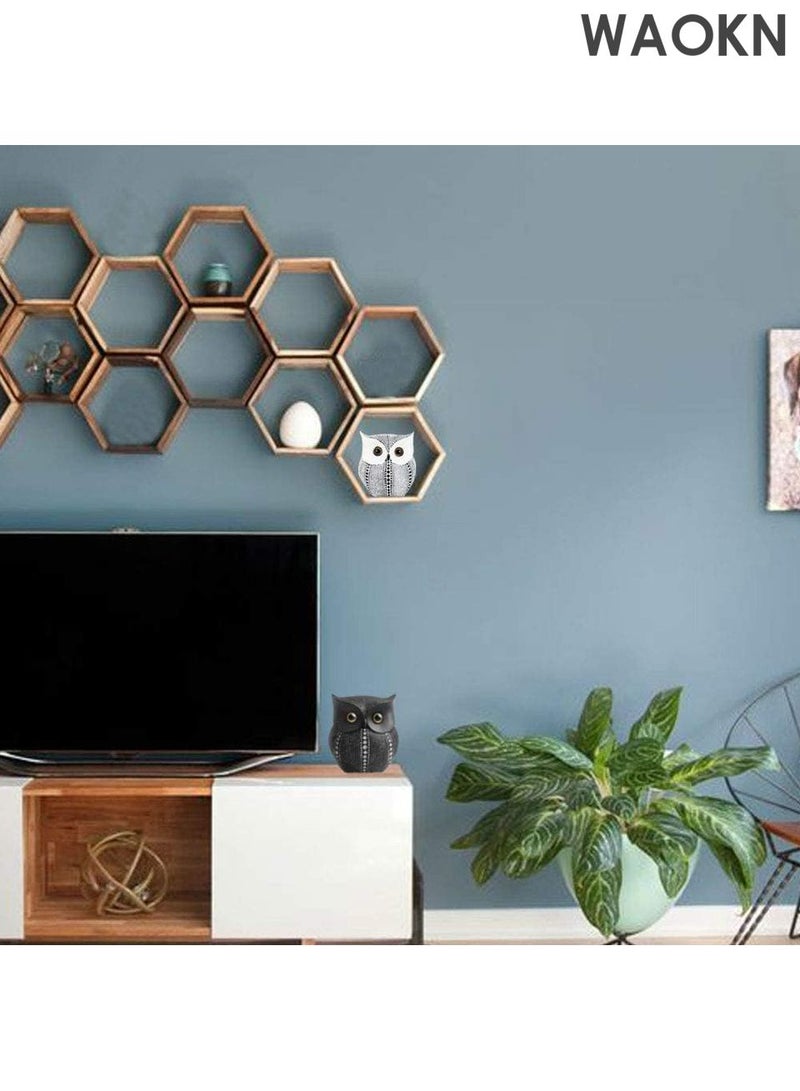 دبليو أيه أو كي أن تمثال بومة عصري - تمثال حيواني مصنوع يدويًا من الراتنج لديكور المنزل والمكتب - منحوتة زخرفية أنيقة للمكتب ورف الكتب وحامل التلفزيون - فكرة هدية فريدة لهواة الجمع (ارتفاع 14 سم/5.5 بوصة، أسود) - Image 5