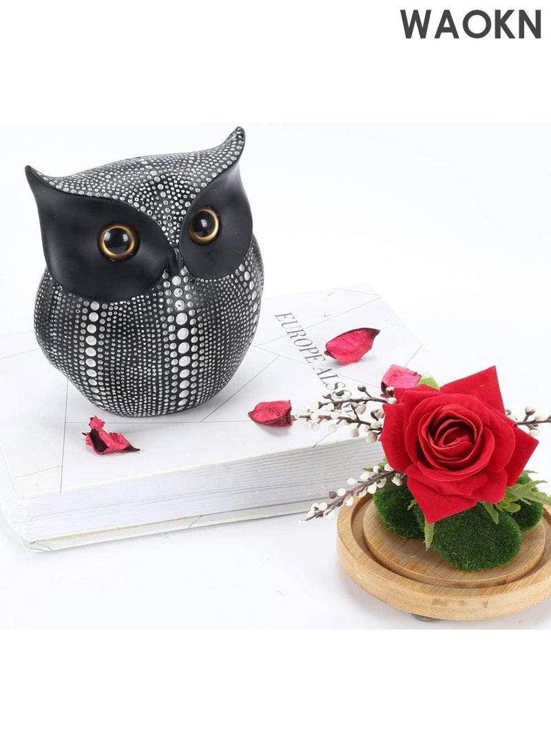 دبليو أيه أو كي أن تمثال بومة عصري - تمثال حيواني مصنوع يدويًا من الراتنج لديكور المنزل والمكتب - منحوتة زخرفية أنيقة للمكتب ورف الكتب وحامل التلفزيون - فكرة هدية فريدة لهواة الجمع (ارتفاع 14 سم/5.5 بوصة، أسود) - Image 2