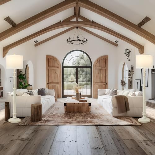 EJIAXIN Floor Lamps for Living Room - 60" Resin Farmhouse Floor Lamp with Adjustable Color Temperatures - Vintage Standing Lamp Reading Light with Linen Shade Retro Tall Lamp for Bedroom Office, Almond White - Image 2