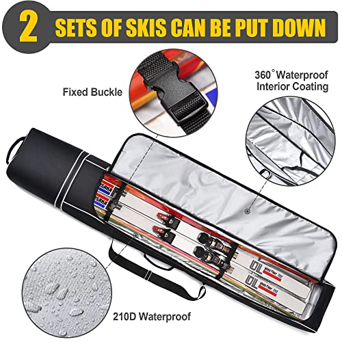 Partage Ski Bag - Ski Bag with Wheels Waterproof Ski Travel Bag Ski Boot Bag 600D Heavy Duty Oxford Fabric - Adjustable Length Up to 200cm Easy to Store and Transport Suitable for Men Women - Image 3