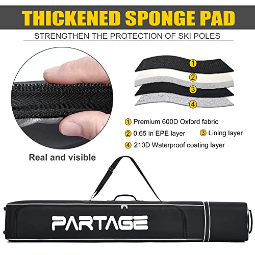 Partage Ski Bag - Ski Bag with Wheels Waterproof Ski Travel Bag Ski Boot Bag 600D Heavy Duty Oxford Fabric - Adjustable Length Up to 200cm Easy to Store and Transport Suitable for Men Women - Image 4