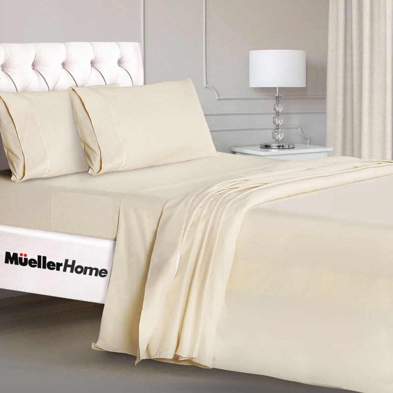 Mueller Ultratemp Bed Sheets Set Super Soft 1800 6 Piece California King Sheet Sets Deep Pocket up to 16 Transfers Heat Breathes Better Hypoallergenic WrinkleResistant OekoTEX Cream