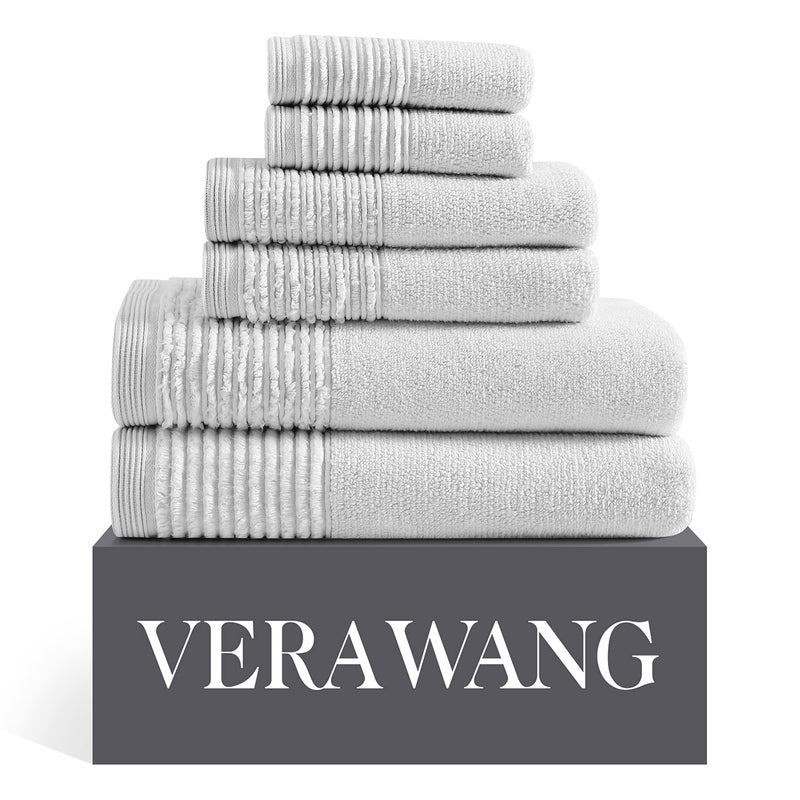 Vera Wang  Bath Towels Super Soft 100 Cotton Towel Set Highly Absorbent with a MediumWeight Plush Feel Low Linting  Fade Resistant Bathroom Towels Sculpted Pleat Grey 6 Piece