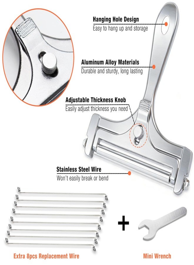 AIDOIT قطعتان من قطاعات الجبن، قطاعة جبن سلكية من الفولاذ المقاوم للصدأ من AIDOIT مع أداة تسوية الجبن، قطاعة جبن قابلة لتعديل السماكة مع 8 أسلاك إضافية للجبن الطري وشبه الصلب والصلب - Image 4