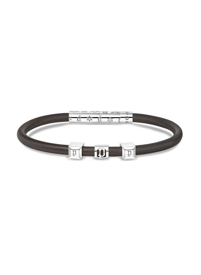 POLICE Flake Brown Leather With Stainless Steel Logo Gents BraceletPEAGB0033903  - Image 2