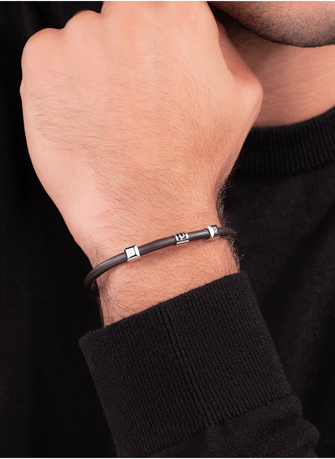 POLICE Flake Brown Leather With Stainless Steel Logo Gents BraceletPEAGB0033903  - Image 4