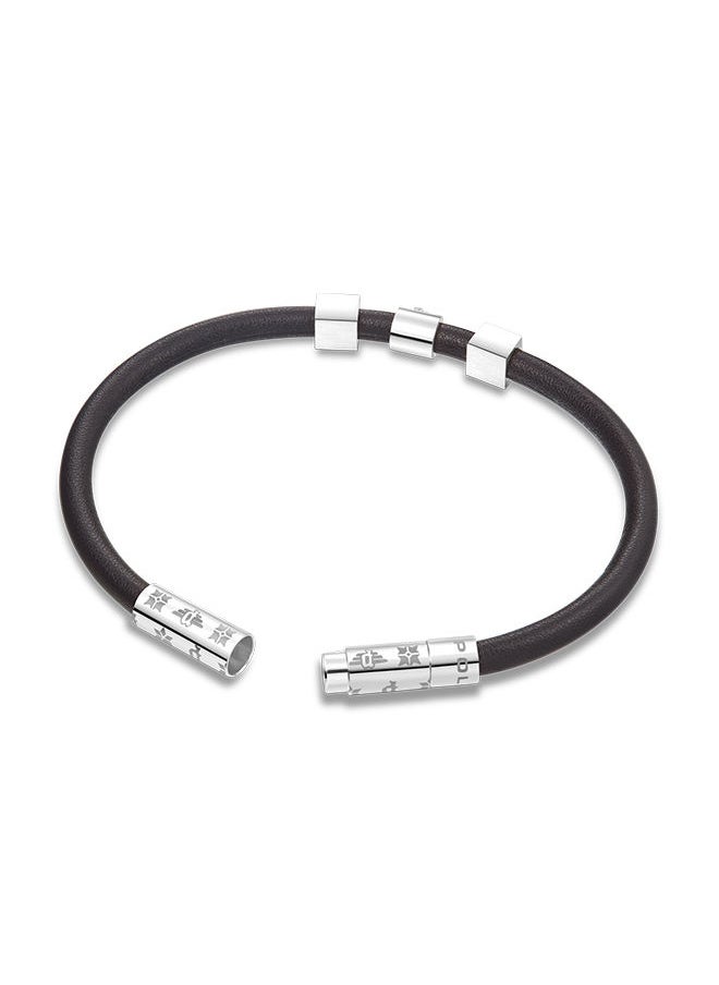 POLICE Flake Brown Leather With Stainless Steel Logo Gents BraceletPEAGB0033903  - Image 3