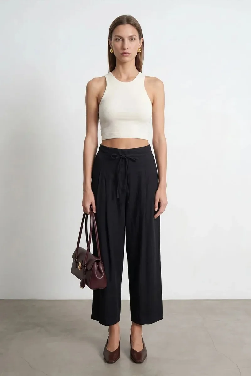 Dilvin White DILVIN Ribbed Sleeveless Crop Blouse for Women | Best Price UAE