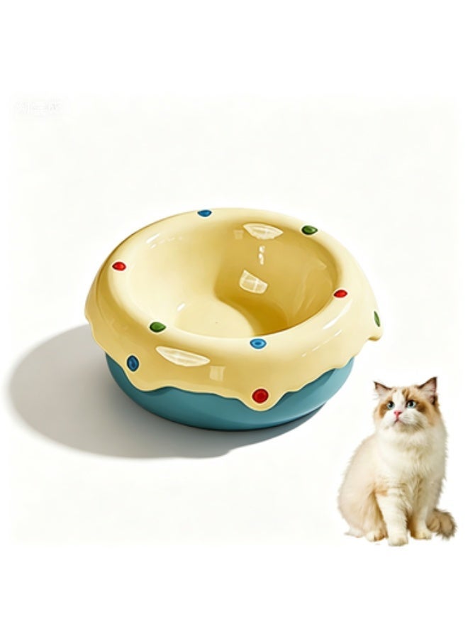 Nailuck Removable 2-in-1 Ceramic Pet Bowl, Ice Cream Polka Dot Design, High-Temperature Ceramic, Dishwasher Safe, Anti-Black Chin Cat Food Water Bowl, Blue - Image 1