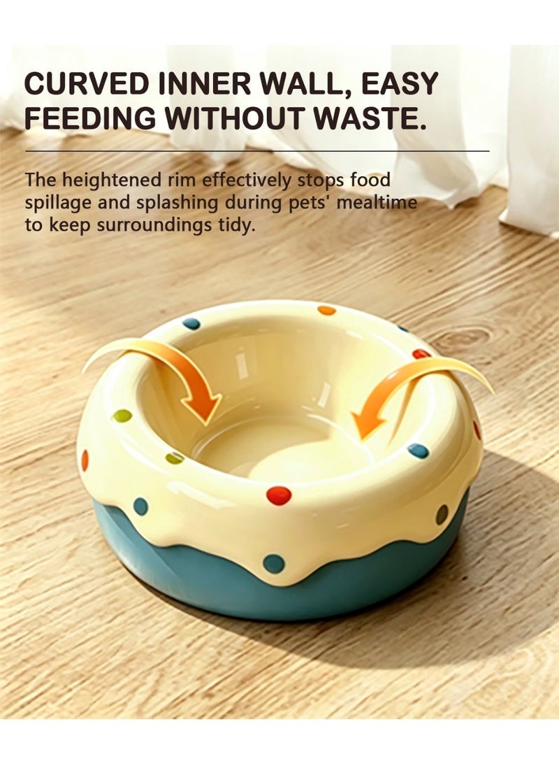 Nailuck Removable 2-in-1 Ceramic Pet Bowl, Ice Cream Polka Dot Design, High-Temperature Ceramic, Dishwasher Safe, Anti-Black Chin Cat Food Water Bowl, Blue - Image 4