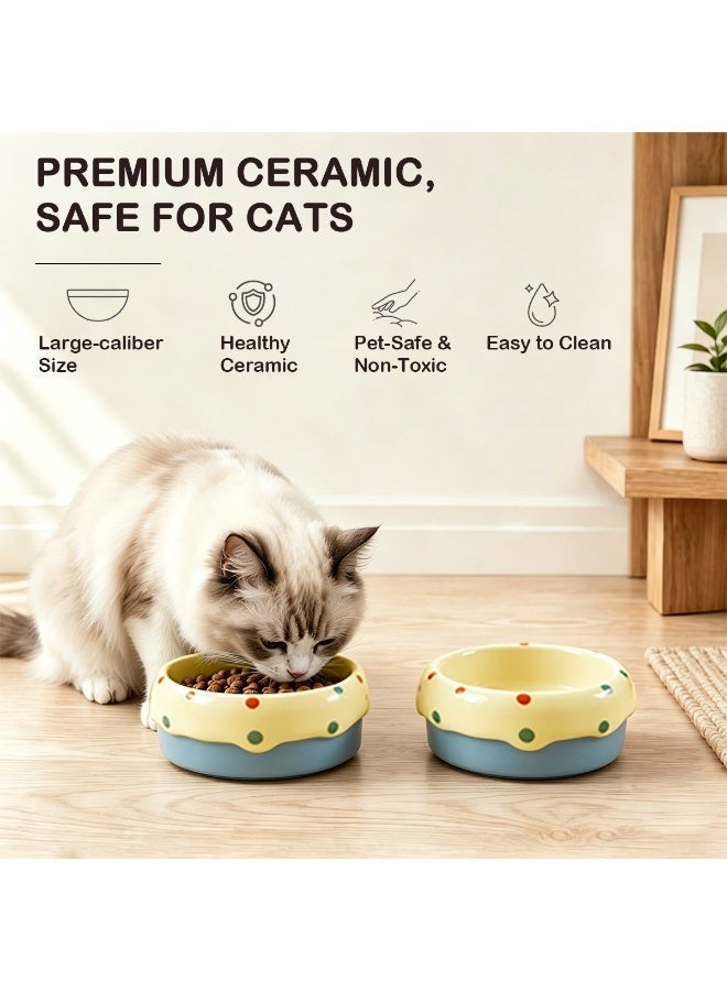 Nailuck Removable 2-in-1 Ceramic Pet Bowl, Ice Cream Polka Dot Design, High-Temperature Ceramic, Dishwasher Safe, Anti-Black Chin Cat Food Water Bowl, Blue - Image 3