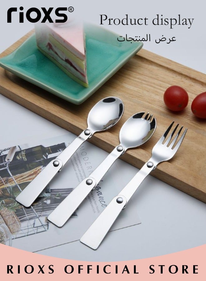 RIOXS Foldable Picnic Cutlery Set Stainless Steel Cutlery Set Portable Utensils Set Travel Camping Picnic Travel Utensils with Storage Bag  - Image 4