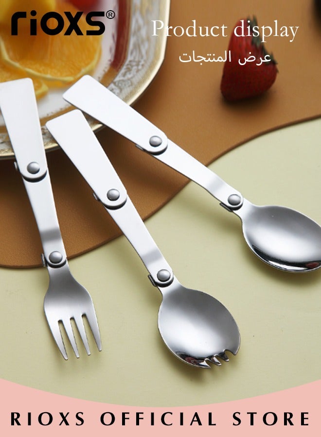 RIOXS Foldable Picnic Cutlery Set Stainless Steel Cutlery Set Portable Utensils Set Travel Camping Picnic Travel Utensils with Storage Bag  - Image 5