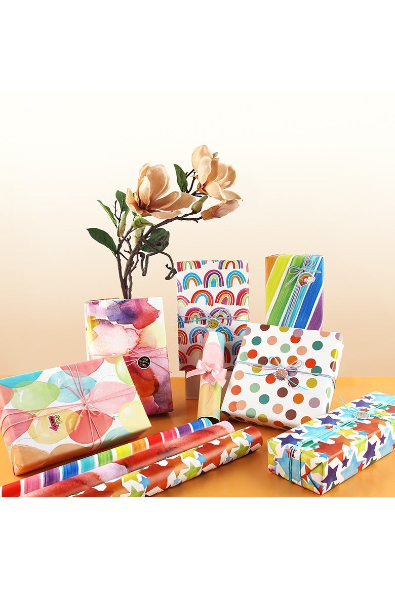 6 من ورق تغليف الهدايا، مع حبل وملصق وشريط لحفلات عيد الميلاد والزفاف والتخرج وعيد الفطر، كل ورقة بحجم 50 سم × 70 سم. - Image 4