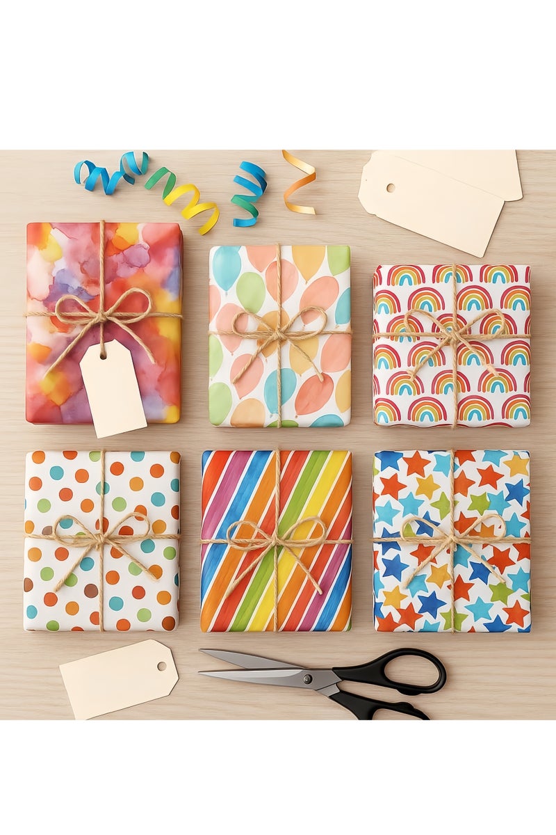 6 من ورق تغليف الهدايا، مع حبل وملصق وشريط لحفلات عيد الميلاد والزفاف والتخرج وعيد الفطر، كل ورقة بحجم 50 سم × 70 سم. - Image 3