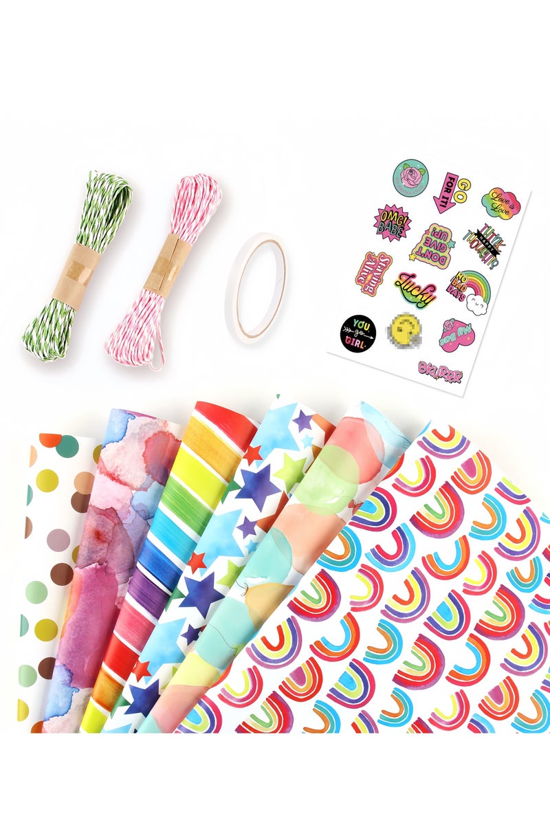 6 من ورق تغليف الهدايا، مع حبل وملصق وشريط لحفلات عيد الميلاد والزفاف والتخرج وعيد الفطر، كل ورقة بحجم 50 سم × 70 سم. - Image 1