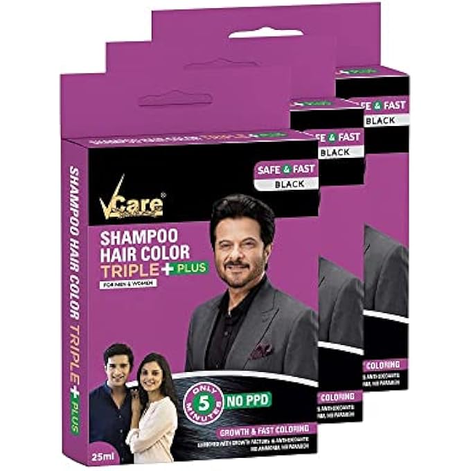 VCare PACK OF 8 SHAMPOO HAIR COLOR BLACK - 25ML + FREE VETIVER BATH SCRUB - Image 1