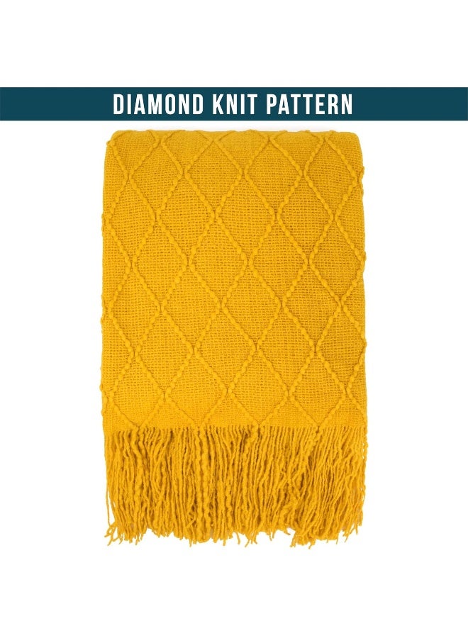 PAVILIA PAVILIA Mustard Yellow Knit Throw Blanket Couch  Soft Knitted Boho Blanket  Farmhouse Home Decor Woven Throw  Cozy Decorative Afghan Bed Sofa  Outdoor Summer Fall Gift Lightweight  Gold Yellow  50x60  - Image 3