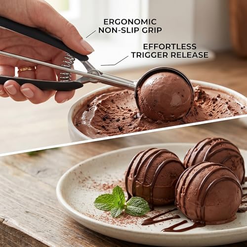 OSHLANT Cookie Scoop, 18/8 Stainless Steel Cookie Scooper, Cookie Scoops for Baking, 1 Tbsp/ 15 ml / 0.5 oz Cookie Dough Scoop, Ice Cream Scooper with Trigger Release, Cookie Scooper for Baking - Image 3
