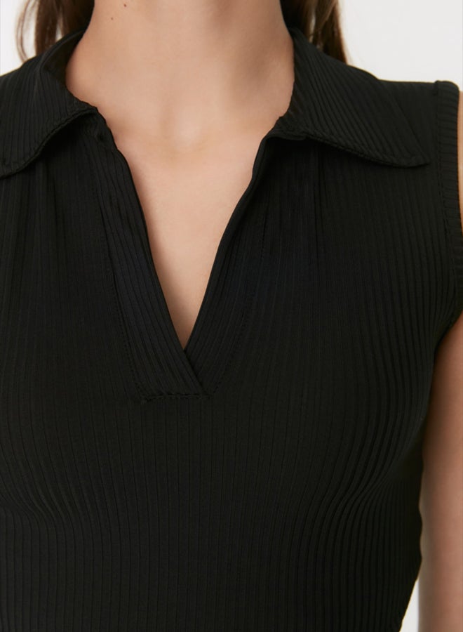 trendyol Black Fitted Polo Neck Crop Stretchy Knitted Blouse - Image 4