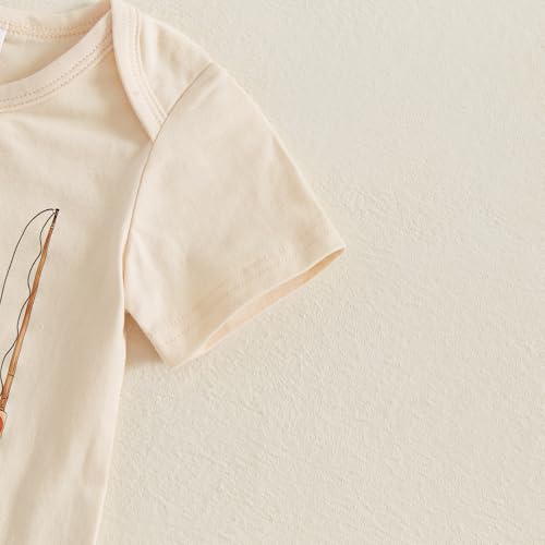 GOOCHEER Newborn Baby Boy Clothes Fishing Short Sleeve Romper Shirt Tops Pants Summer Spring Outfits Hat Set (Beige, 0-3 Months) - Image 3