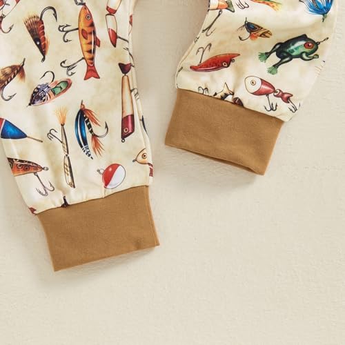 GOOCHEER Newborn Baby Boy Clothes Fishing Short Sleeve Romper Shirt Tops Pants Summer Spring Outfits Hat Set (Beige, 0-3 Months) - Image 5