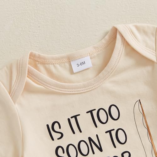 GOOCHEER Newborn Baby Boy Clothes Fishing Short Sleeve Romper Shirt Tops Pants Summer Spring Outfits Hat Set (Beige, 0-3 Months) - Image 2