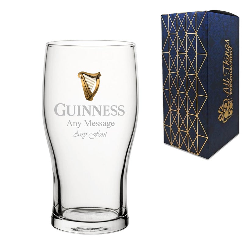 Personalised Engraved Official Guinness Glass Gift Boxed Personalise with Any Message for Any Occasion