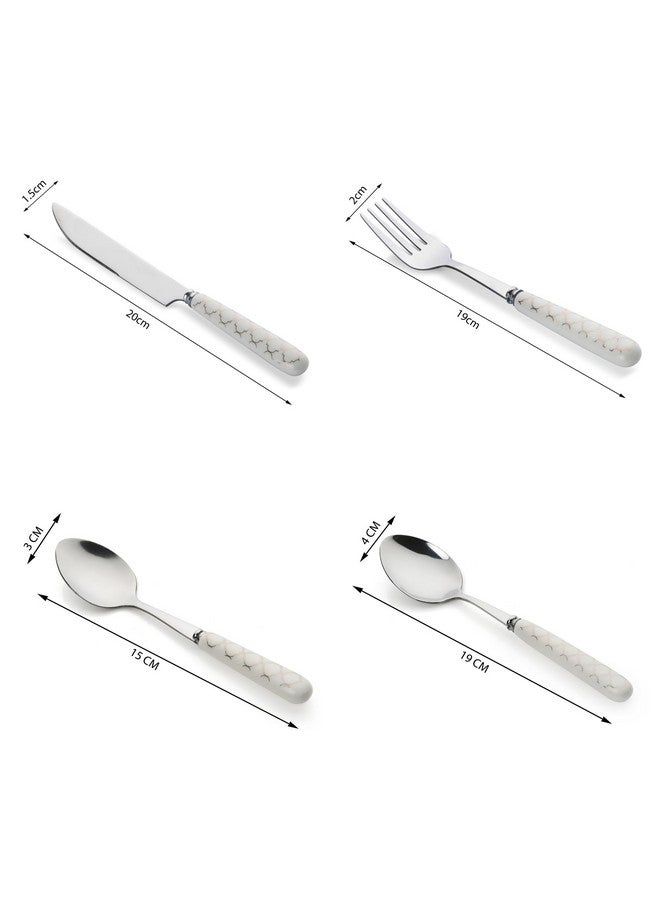MGeezz Stainless Steel Spoons, Forks & Knives Set of 24 with Stand and Ceramic Handle (Block Print) - Image 4