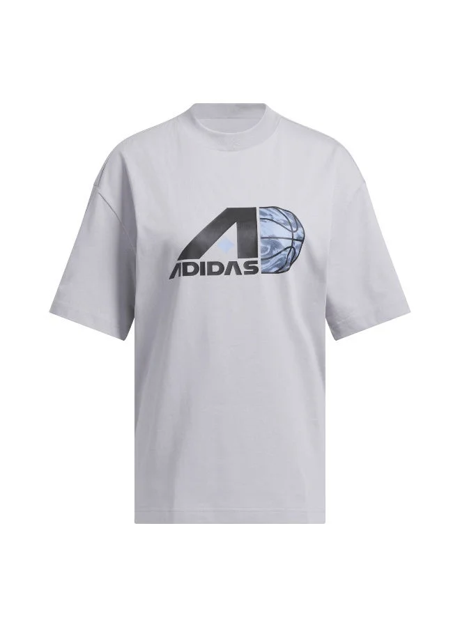 اديداس تيشيرت جرافيك رمادي لكرة السلة