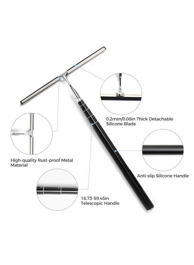 Mesiiloly 59.5" Long Handle Window Squeegee with Extension Pole, 12.4" Wide Metal Shower Squeegee for Glass Doors, Floor Squeegee for Home Window Cleaning, Tile Wall, Car - Image 4