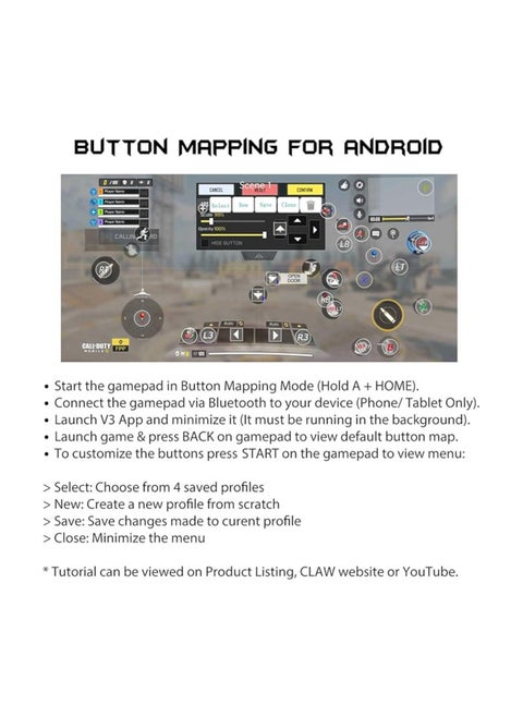 CLAW Shoot Bluetooth Mobile Gamepad Controller for Android Phones, Tablets & Windows PC, Laptops with Button Mapping Feature, Detachable Mobile Holder, 8 hours Play Time & Rubberized Textured Grip