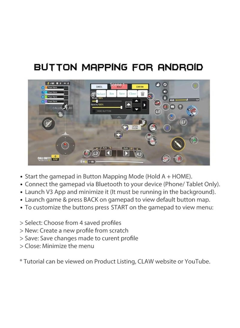 CLAW Shoot Bluetooth Mobile Gamepad Controller for Android Phones, Tablets & Windows PC, Laptops with Button Mapping Feature, Detachable Mobile Holder, 8 hours Play Time & Rubberized Textured Grip