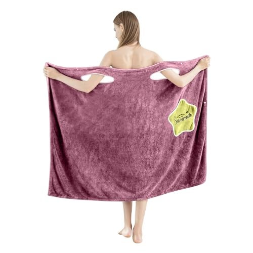 HOUSSE Wearable Microfiber Spa Bath Towel with Star Pocket for Girls & Women | Soft, Cozy Wrap with Snap Closure |Women’s Day Gift | 110 x 140 cm (Wine_Yellow) - Image 1
