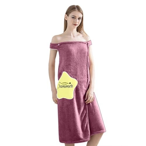 HOUSSE Wearable Microfiber Spa Bath Towel with Star Pocket for Girls & Women | Soft, Cozy Wrap with Snap Closure |Women’s Day Gift | 110 x 140 cm (Wine_Yellow) - Image 5