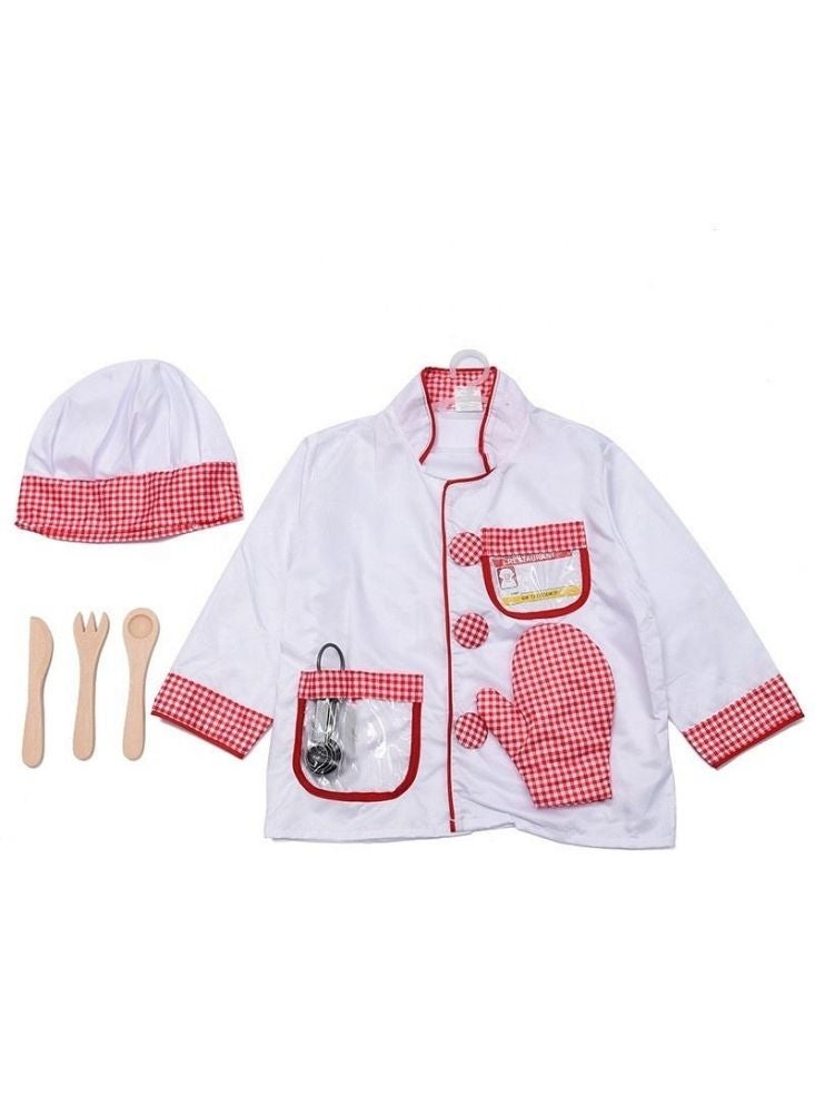 Premium Kids Chef Costume Set in White & Red – Pretend Play Cooking Outfit with Hat, Apron & Accessories for Children - Image 1
