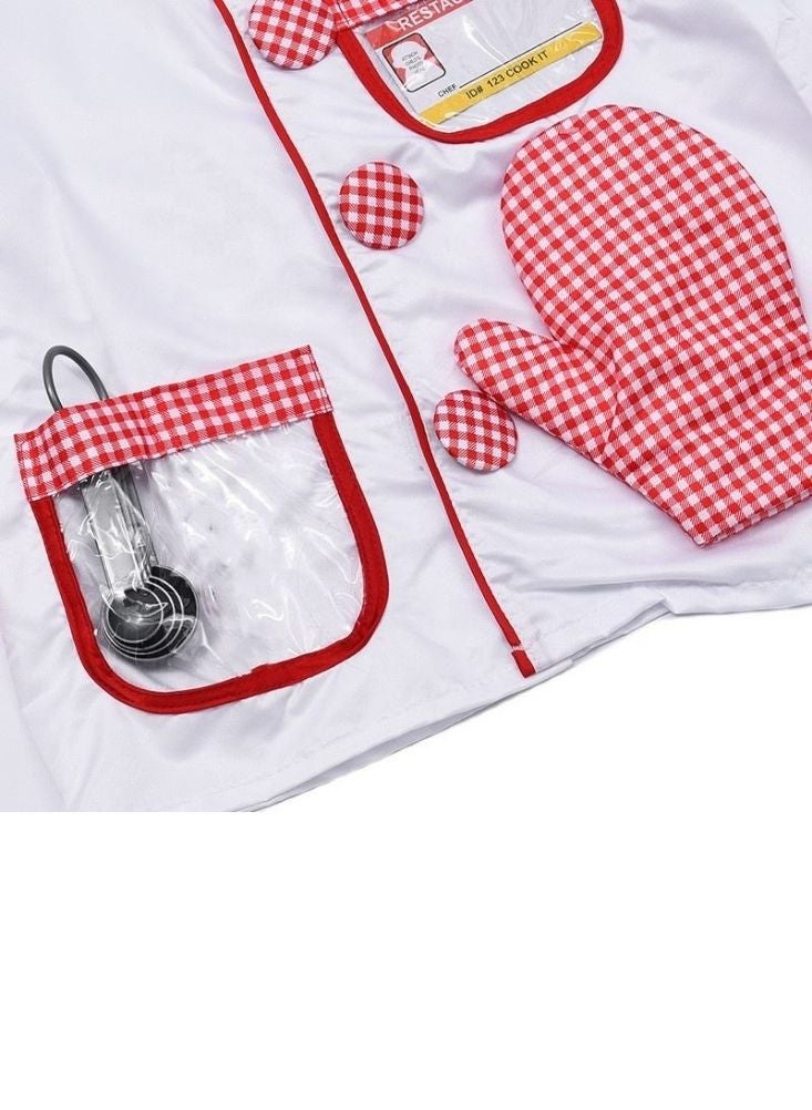 Premium Kids Chef Costume Set in White & Red – Pretend Play Cooking Outfit with Hat, Apron & Accessories for Children - Image 3