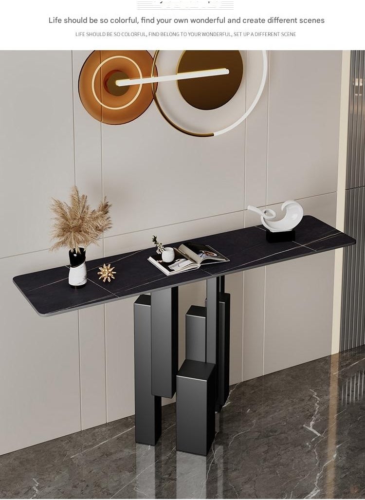 Raffine Elegant Iron Console Table Featuring a Durable Rock Plate Tabletop and Solid Metal Legs – Perfect for Entryways or Living Spaces, Measuring 120 × 35 × 80 cm  - Image 1