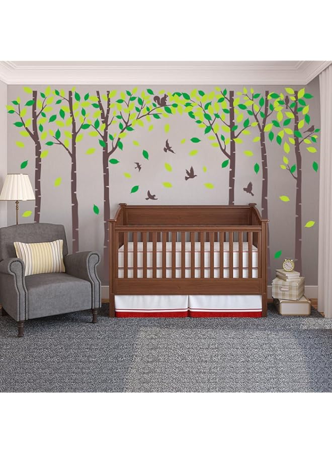 BPA Giant Family Tree Wall Decals Forest Birch Tree Wall Stickers Birds Wall Art for Kids Room Nursery Bedroom Living Room Decoration(Dark Brown and Green)