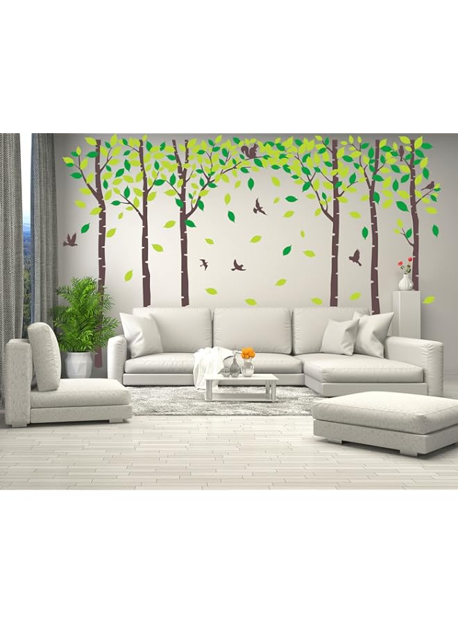 BPA Giant Family Tree Wall Decals Forest Birch Tree Wall Stickers Birds Wall Art for Kids Room Nursery Bedroom Living Room Decoration(Dark Brown and Green)