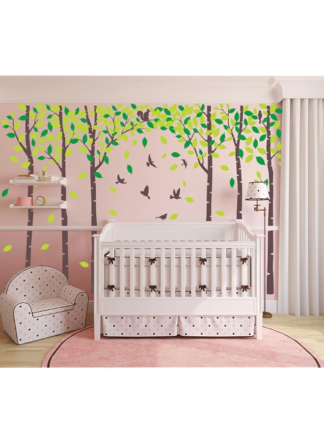 BPA Giant Family Tree Wall Decals Forest Birch Tree Wall Stickers Birds Wall Art for Kids Room Nursery Bedroom Living Room Decoration(Dark Brown and Green)