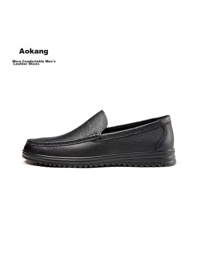 Aokang Business Formal Shoes, Slip-on Simple Leather Shoes, Comfortable Low-top Shoes, Black, Size 38 - Image 2