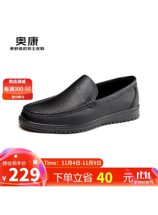 Aokang Business Formal Shoes, Slip-on Simple Leather Shoes, Comfortable Low-top Shoes, Black, Size 38 - Image 1