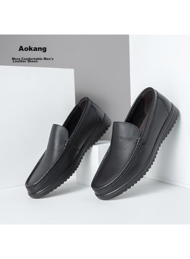 Aokang Business Formal Shoes, Slip-on Simple Leather Shoes, Comfortable Low-top Shoes, Black, Size 38 - Image 3