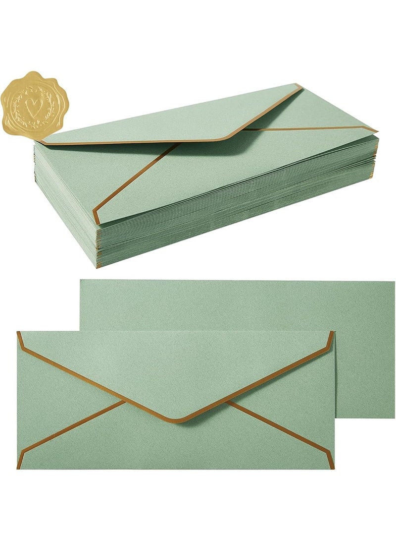 50 Pack #10 Business Envelopes with Gold Border, Self Seal Standard Envelopes with Gold Stickers for Office, Checks, Letter Mailing, Invoices, 4 1/8 x 9 1/2 Inches (Sage Green) - Image 1