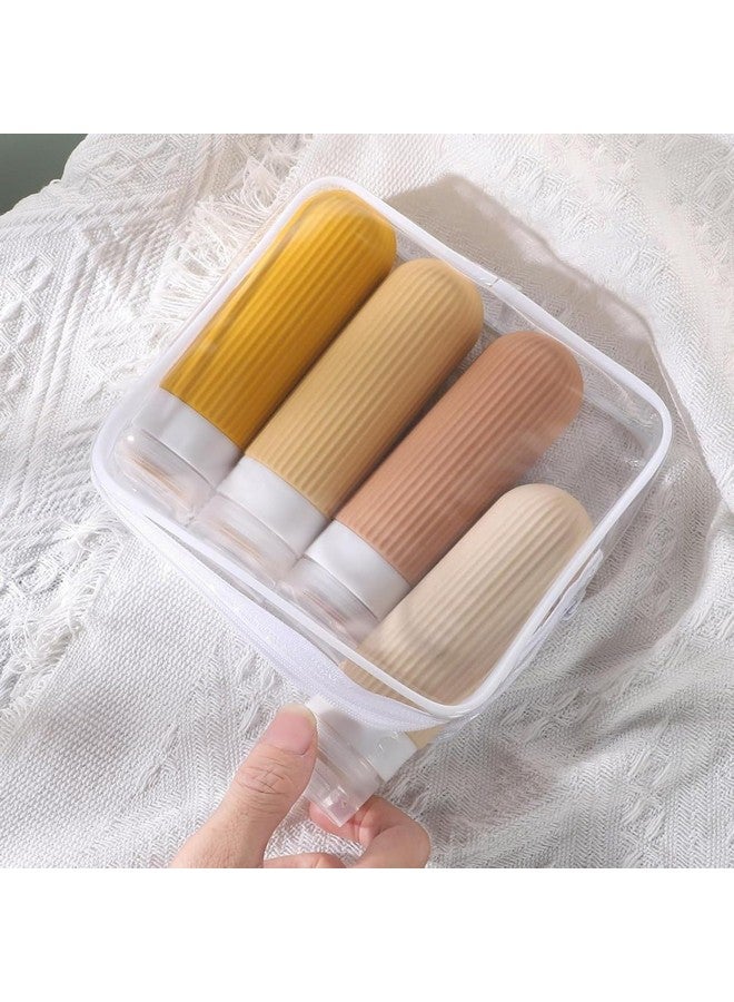 Pixelera 90 ml silicone travel bottle 4 pcs For Toiletries Shampoo Bottle Set Travel Essentials for Lotion Soap Liquid Shampoo Small Bottles Refillable Leakproof Bottles for Lotion with Storage Pouch - Image 1