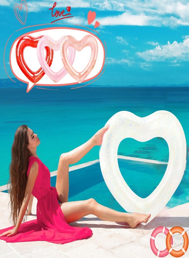 Sonarun 4 Pack Inflatable Swim Rings Float Heart Shaped Swimming Circle Pool Floats for Adults Pool Beach Party Supplies, 47.2 x 39.4 Inch - Image 5