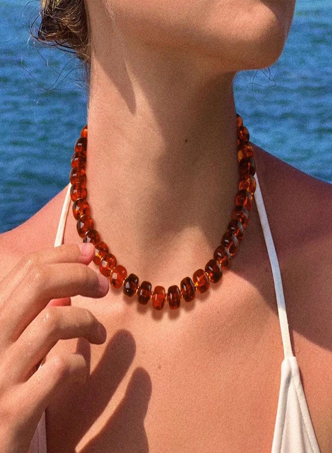HolidayQbee Beaded Necklace for Women Boho Bead Gemstone Chunky Necklace Big Bead Necklace Fashion Trendy Summer Necklaces Jewelry Gifts, 17.3 inches (adjustable up to 20.8 inches), Resin, No Gemstone - Image 5
