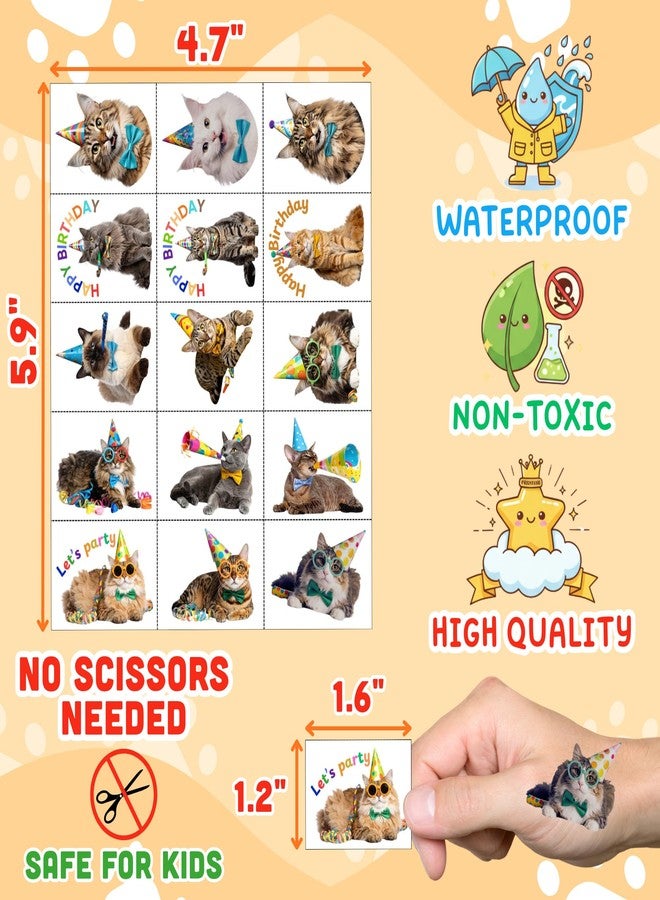 Backtopeia Cat Temporary Tattoos | Birthday Cat Birthday Party Decorations Party Favors Supplies Accessories Décor Stickers Gift Idea For Kids Teen Boy Girl Adult 60Pcs 4 Sheets Pre-cut - Image 4